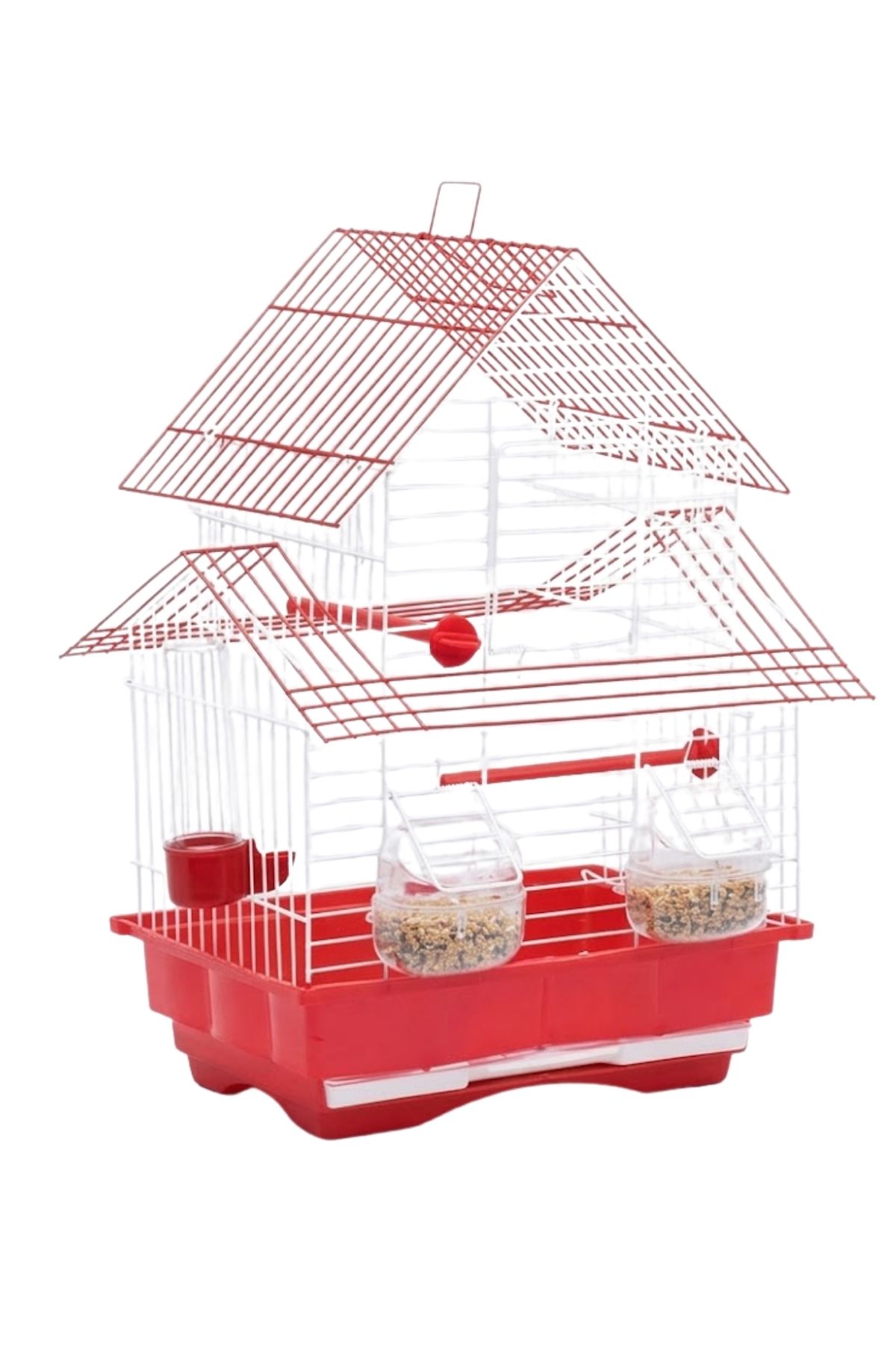 Çift Çatılı Villa Tipi Kuş Kafesi 45x23x30 cm Kırmızı